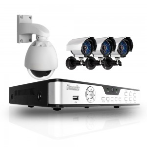 4CH H.264 DVR Real-time D1 with 1TB HDD & 3 Sony CCD 65ft IR Outdoor Bullet Cameras & 1 Pan Tilt Camera