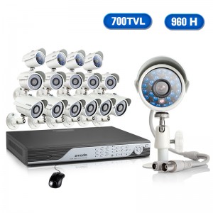 16CH H.264 960H 30FPS Real-Time DVR & 16 700TVL Weatherproof Night Vision Security Cameras with 2TB HDD-Mac Compatible