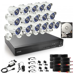 Zmodo 16 Channel DVR Recorder System 700TVL Surveillance Security Camera Kit 2TB