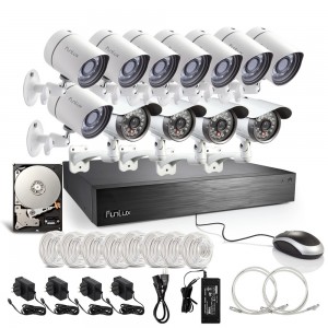 Funlux 16 Channel 720P NVR with 4 Outdoor WiFi & 8 sPoE Network IP Cameras & 1TB HDD